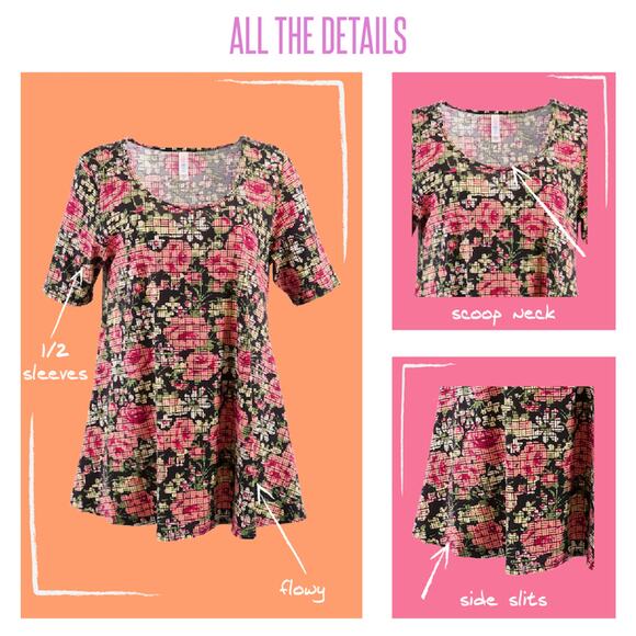LuLaRoe Floral Perfect T XXS NEW Purple Pink Micro Stripe Swing Tunic Tee Top - Picture 7 of 8